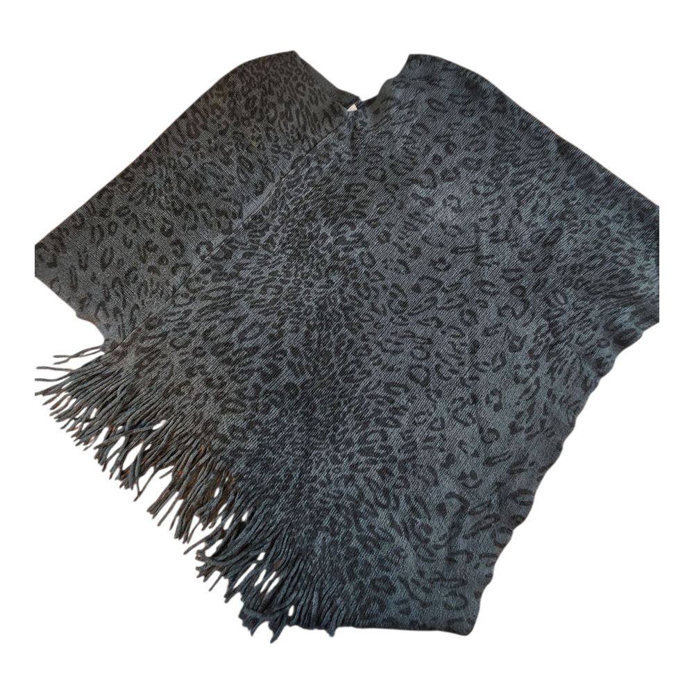 Chico's leopard print poncho sz L/XL black‎ fridge pull over acrylic sweater